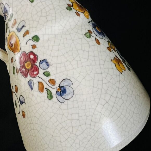 RARE Talavera Crackle Glaze Vase Jug Pitcher Vintage Handle MCM Flowers Flower - Picture 8 of 10